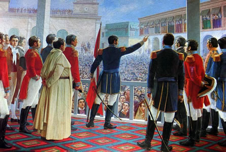 Proclamación de la independencia de Perú por San Martín en 1821